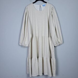 Draper James Womens Tiered Dress Cream Gold Metallic Size XXL Cottagecore NWT